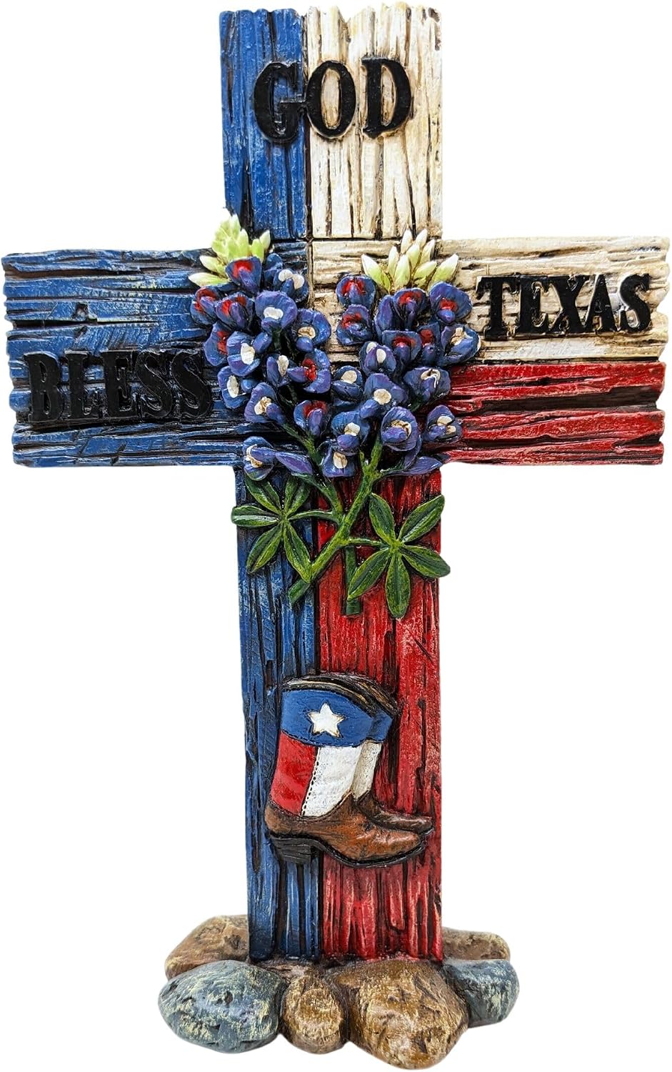 BestGiftEver God Bless Texas Faux Wood Cross - Rustic Tabletop Decor with Bluebonnets & Boots Art - Spiritual Jesus Art Sculpture for Texas Home Decor Lovers - Ideal Gift for Texan-Inspired Themes