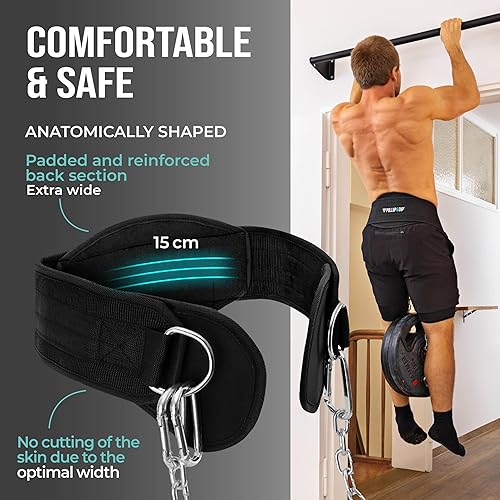 Miniatura 2 de PULLUP & DIP Cinturón de levantamiento de pesas para fortaleza adicional y construcción muscular, cinturón de peso con cadena de acero y 3