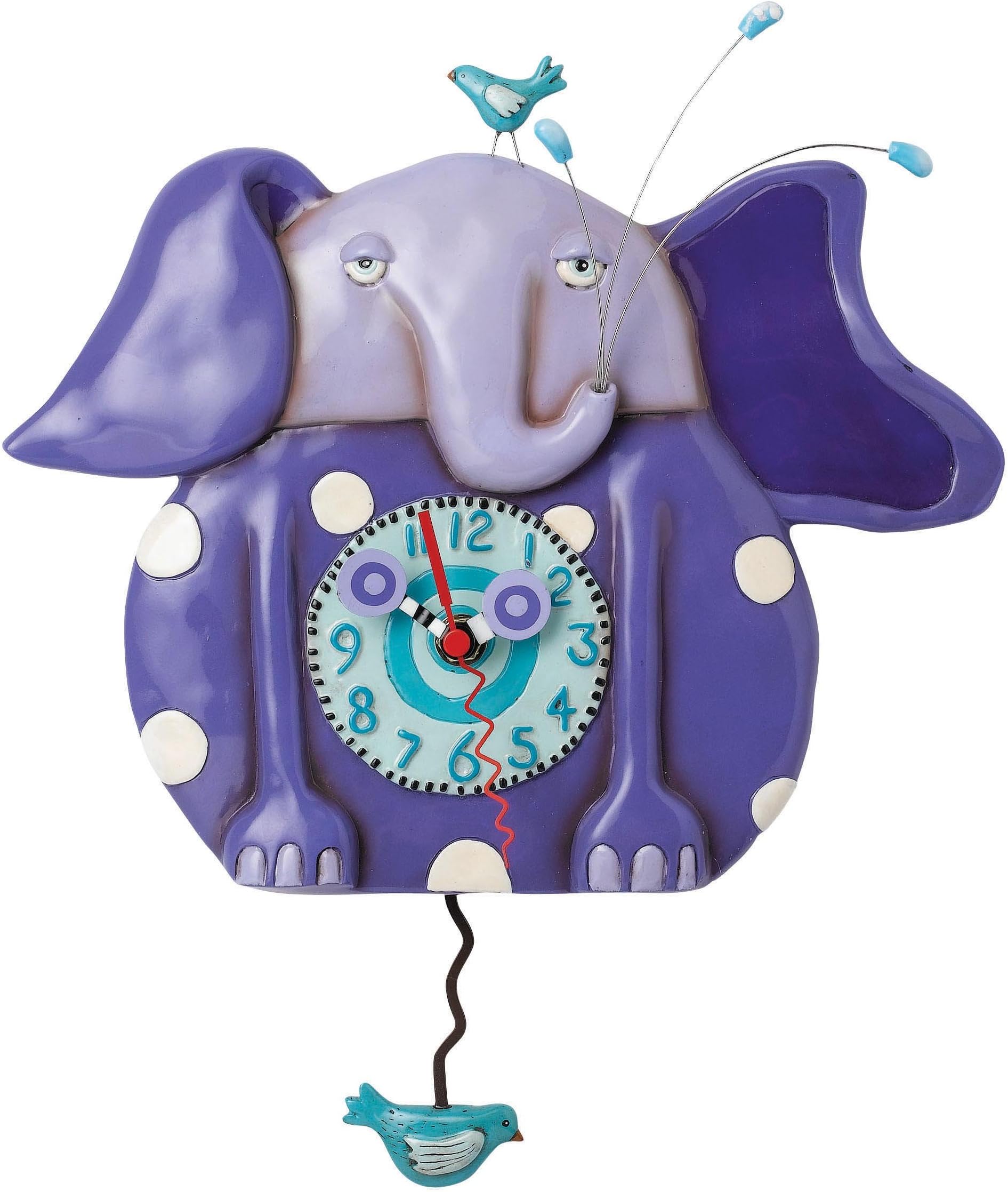 Allen Designs Purple Elephant Pendulum Wall Clock