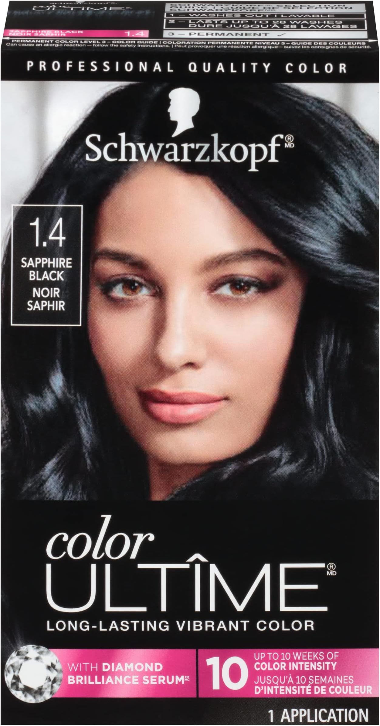 Color Ultime 1.4 Sapphire Black Hair Dye, Permanent Intense Black with Diamond Brilliance, Fade-Resistant, Covers Grays, All Hair Textures