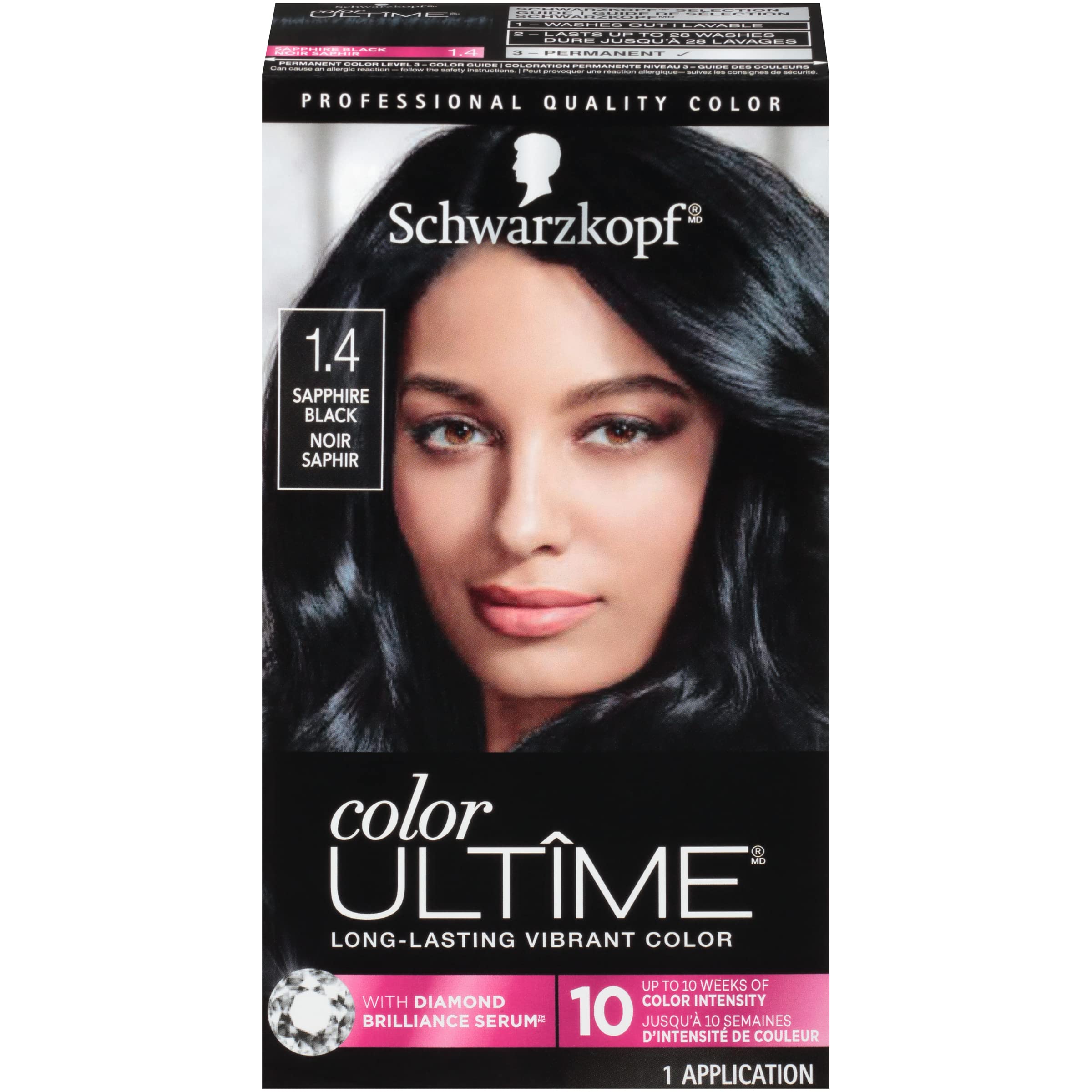 SchwarzkopfColor Ultime Hair Color, 1.4 Sapphire Black, 1 Application - Permanent Black Hair Dye for Vivid Color Intensity and Fade-Resistant Shine up to 10 Weeks