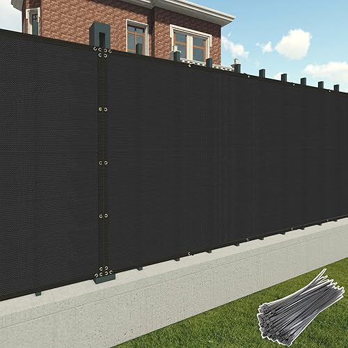 Patio 6 x 30 Fence Privacy Screen Black Commercial Grade Mesh Shade Fabric with Brass Gromment Outdoor Windscreen with Zipties