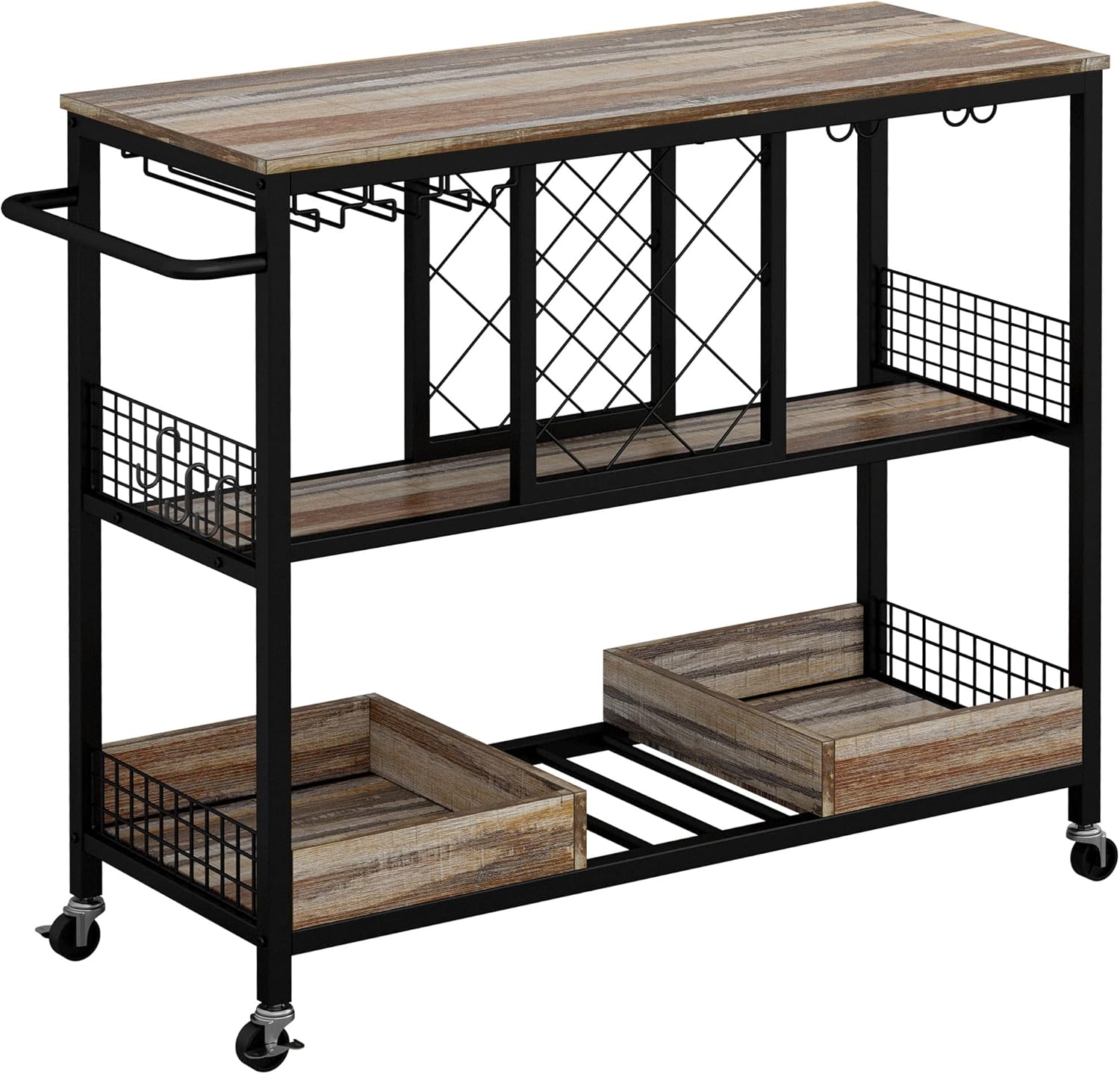 IRONCK Wine Rack Table, Industrial Bar Cart on Wheels
