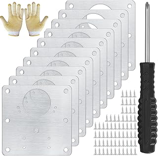 10 Pcs Cabinet Hinge Repair Plates Kits, Kitchen Cupboard Door Hinge Repair Plates, Stainless Steel Hinge Repair Fixing Bracket Plate Kit with Screws/Screwdriver for Kitchen Furniture Cabinet Door