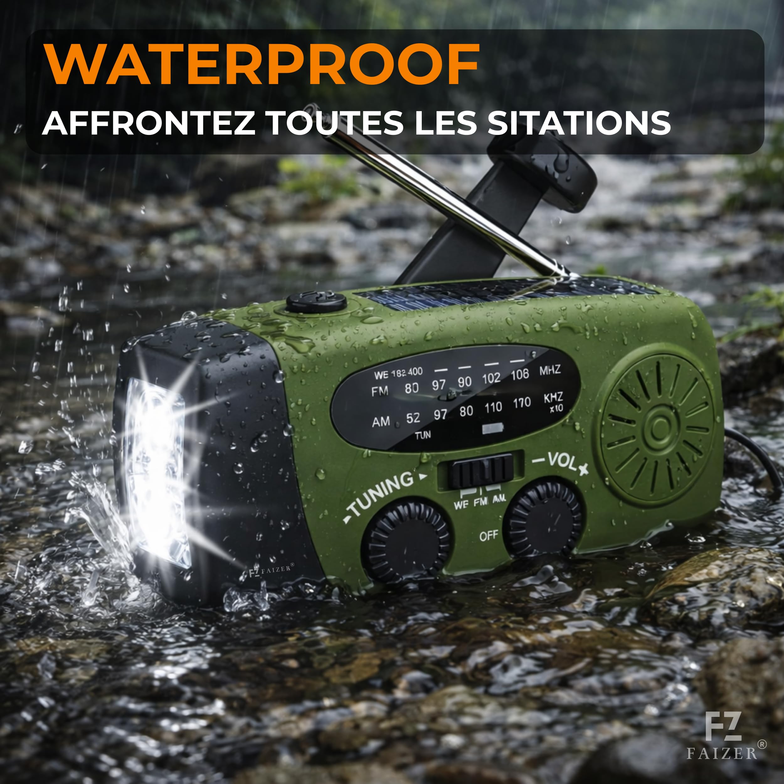 Radio Portable Urgence, AM/FM/WB Radio de Secours Auto-alimentée, Kit de Survie Complet, 2000mAh, Radios Dynamo à Manivelle avec Lampe de Poche, Fonction SOS, Powerbank, Camping, Randonnée (Vert P4)