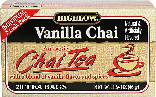 Miniatura 222 de Bigelow Vanilla Chai Black Tea, caja de 20 sobres (paquete de 6), té negro con cafeína, 120 bolsas de té en total