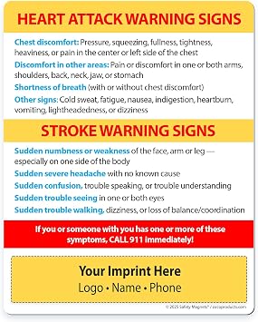 Safety Magnets by ZOCO 300-Pack Heart Attack & Stroke Warning Signs Custom Fridge Magnet Personalized Health Awareness Handout for Healthcare & Businesses 4" x 5"