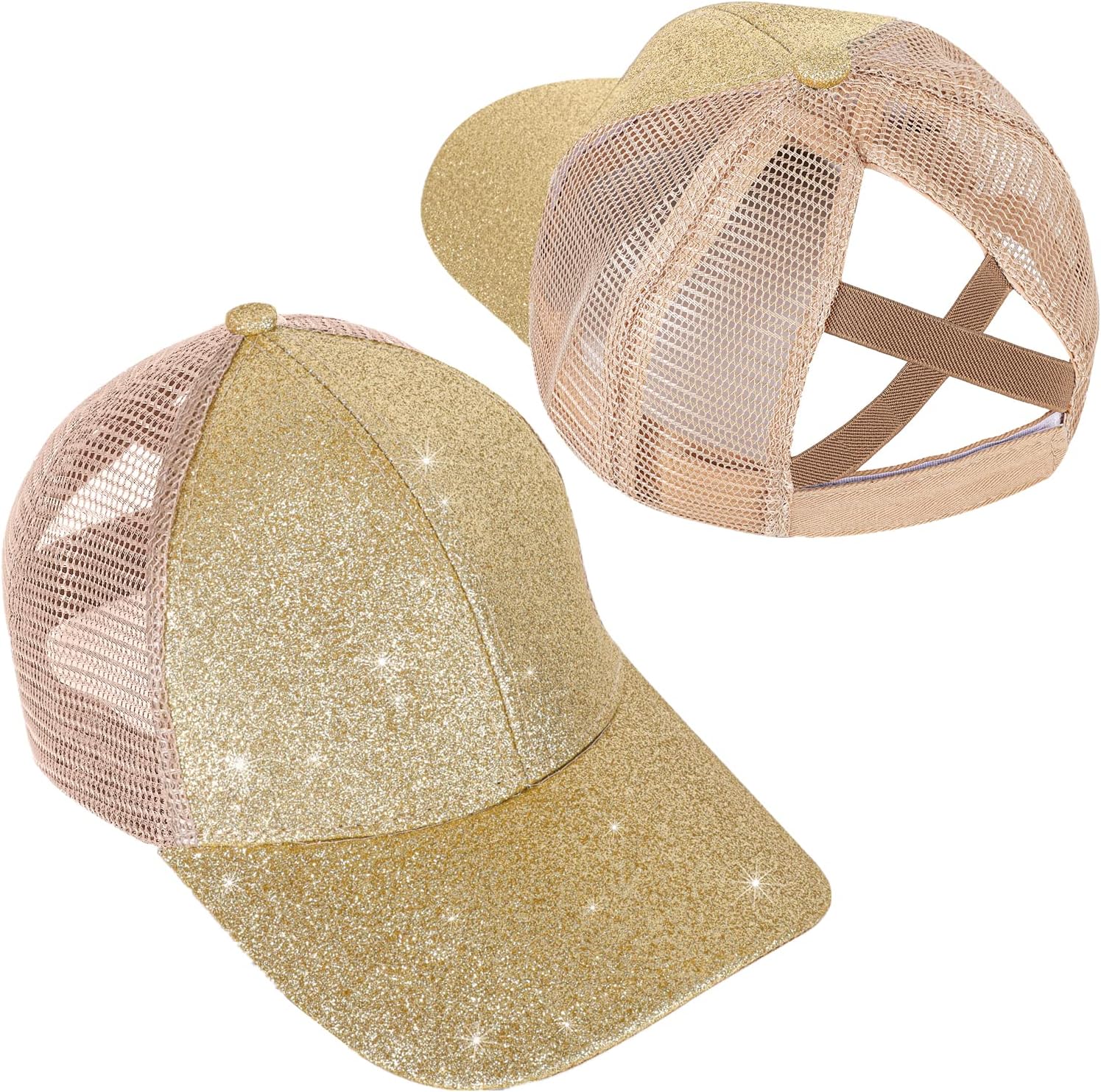 BROMZGirls Glitter Baseball Cap Kids Ponytail Hat Adjustable Summer Mesh Trucker Hats for 4-12 Years