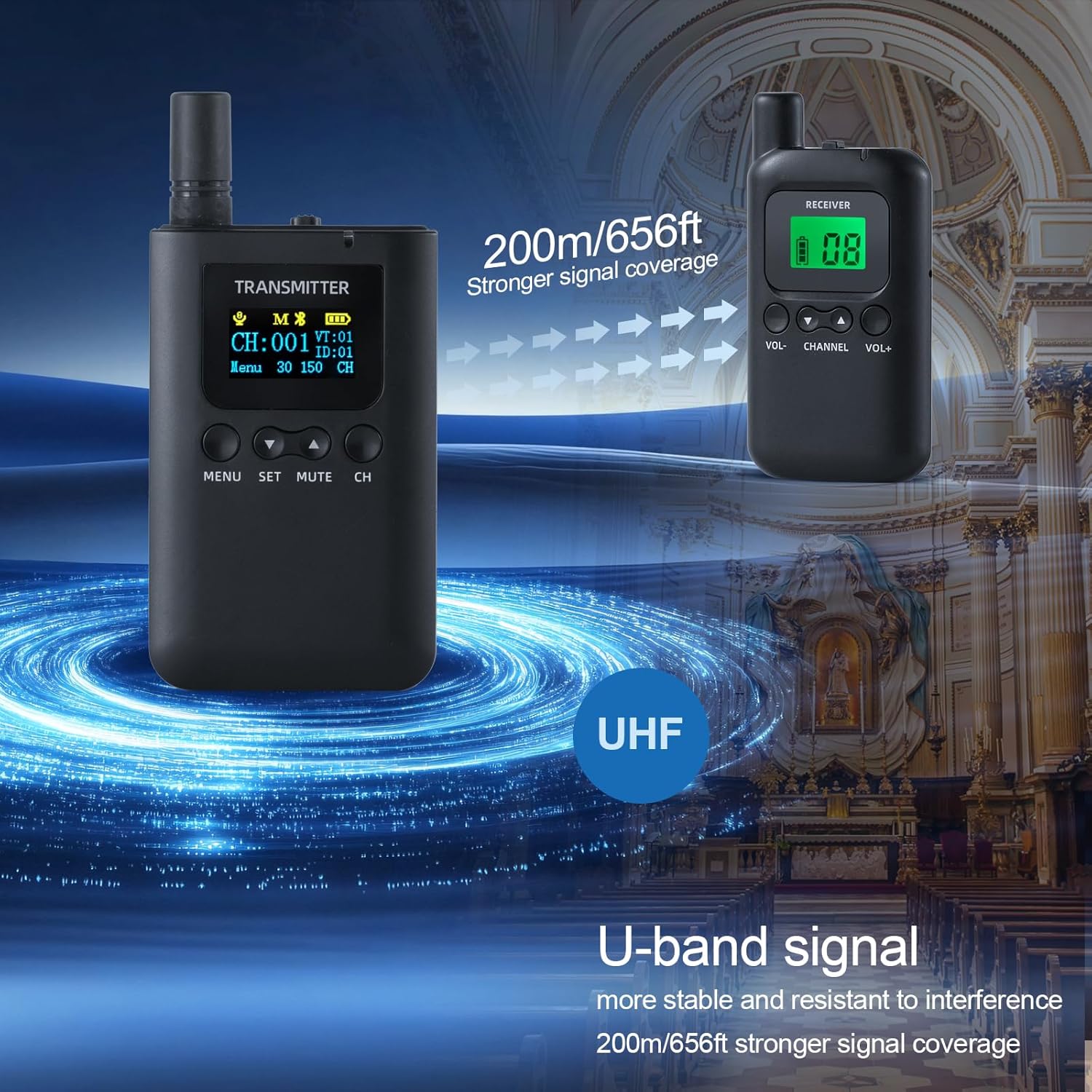 Wireless Tour Guide System,Tour Guide Microphone and Speaker, 40H Long Battery,Upgraded Noise Reduction,656ft,10 USB Charging Ports,for Factory, School(1 Transmitter 10 Receivers)