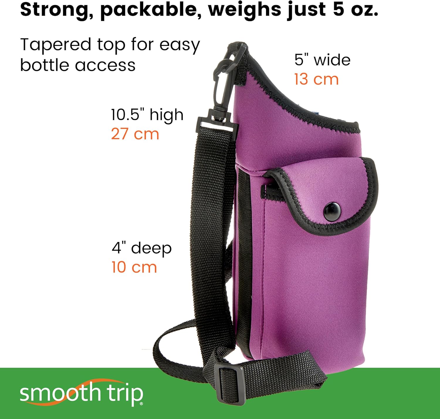 Smooth Trip AquaPockets Neoprene Water Bottle Holder with Strap - Neoprene Sling Bag with Water Bottle Holder, Phone Pouch and Adjustable Strap for Walking and Hiking - Fits up to 32 oz. Bottles - Image 6