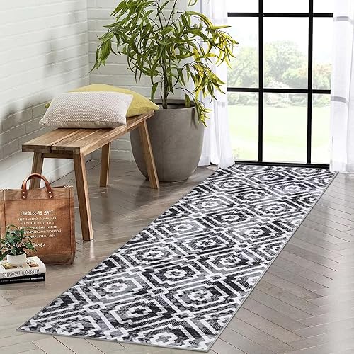 Miniatura 42 de COZYLOOM Alfombra marroquí vintage de 8 x 10 pies para sala de estar, antideslizante, lavable, alfombra retro con estampado geométrico moderno, gris