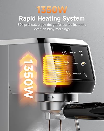 Miniatura 5 de AMZCHEF Máquina de café expreso de 20 bares cafetera profesional con espumador de leche, temperatura y presión ajustables, cafetera compacta de