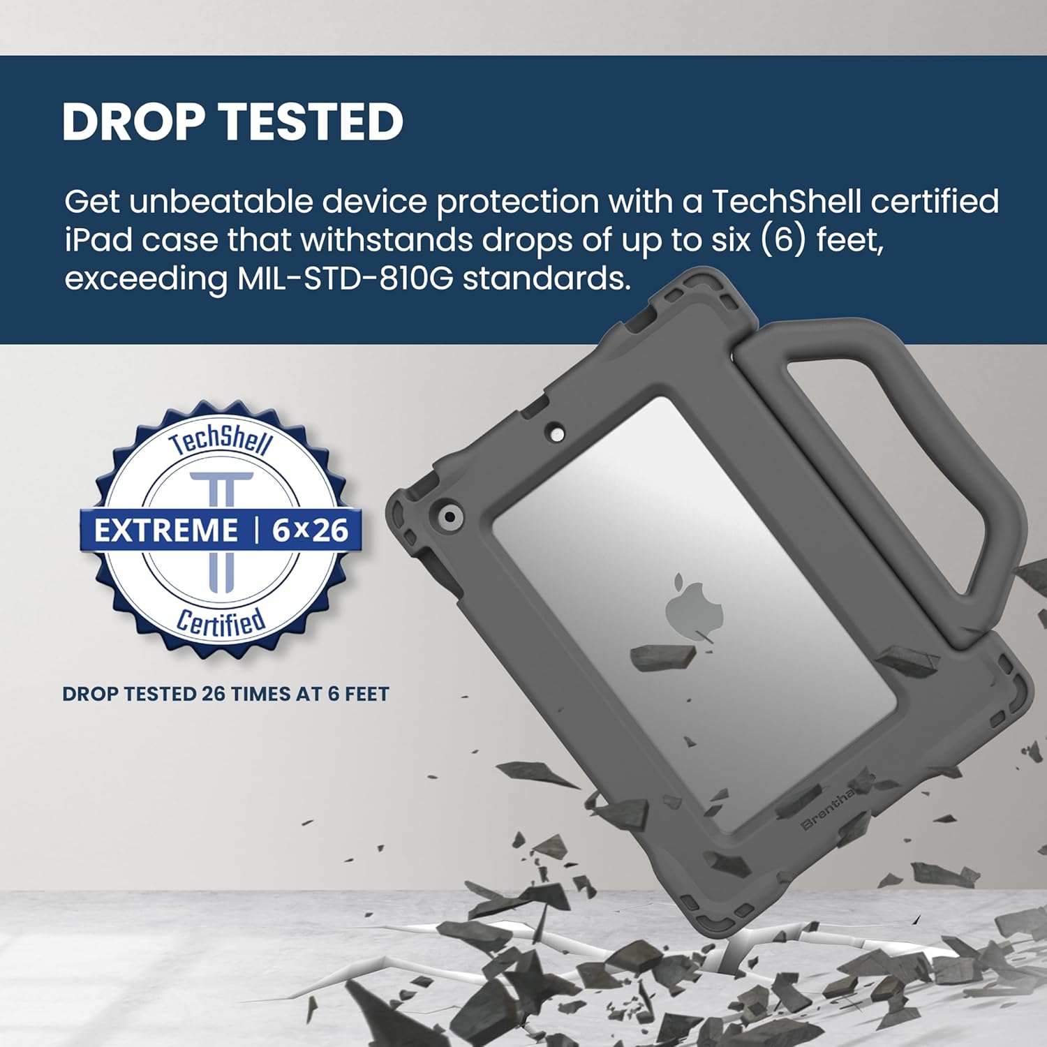 Brenthaven Edge Bounce Case Fits iPad 9th | 8th | 7th Generation (10.2-inch) Kids Carry Stand Protective Cover - Durable, Slim, Lightweight and Drop Tested Touch ID Compatible - Gray