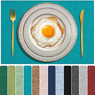 Cloth Placemats Set of 6, Cotton Linen Blend Place Mats, Teal
