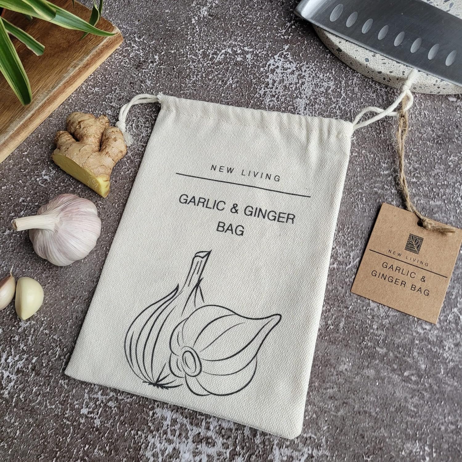 Potato, Garlic & Onion 3 Pack Bundle | Linen Cotton Blend Material | Reusable Food Storage Bags | 30 * 40 cm