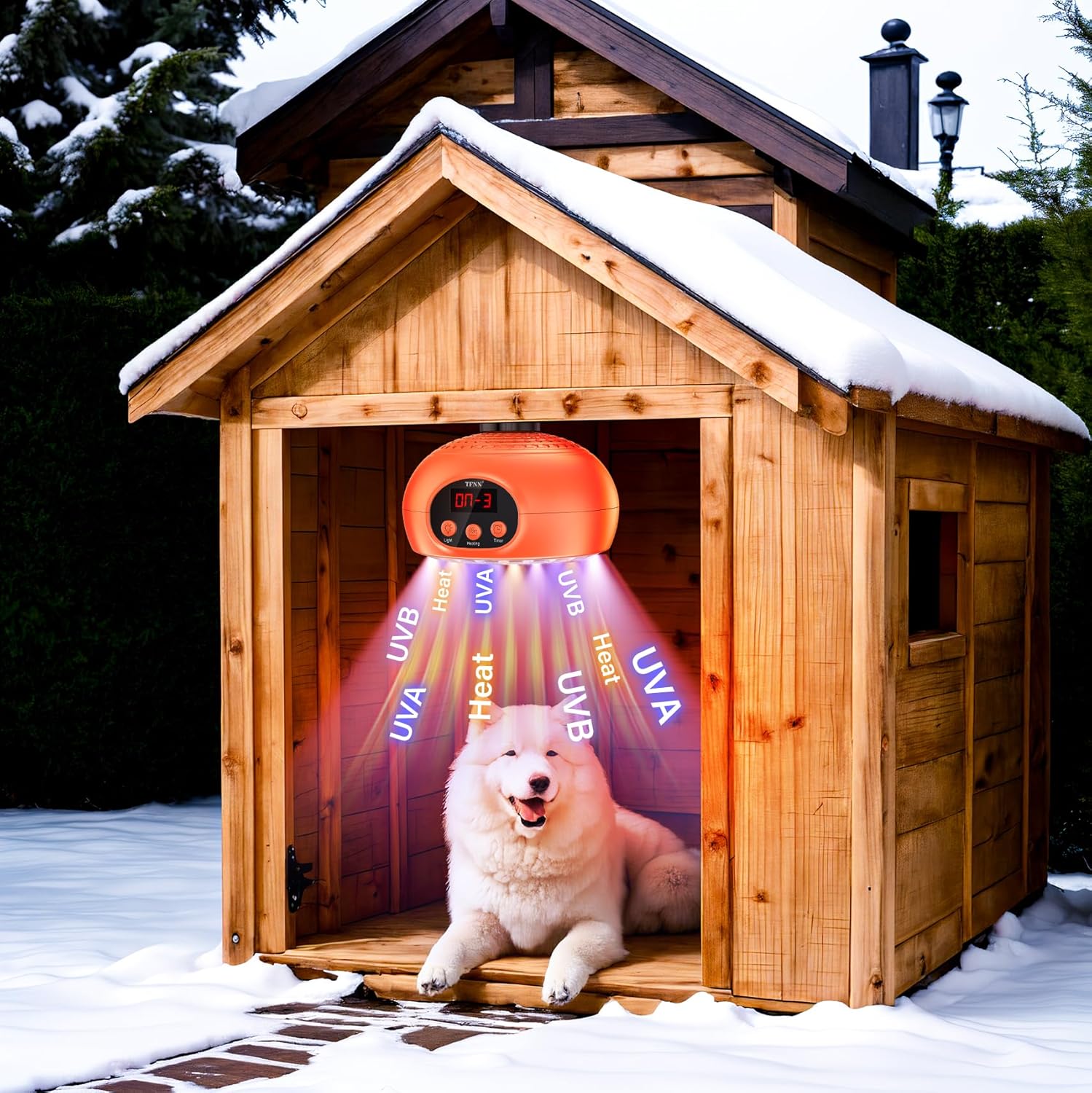 TFNN Chicken Coop Heater Lamps,200W-350W-500W Reptile Heating Lamp Upgraded with UVA UVB Ligh 3-6-9-12H Timer,Protable Greenhouse Heater for Outdoor Chicken Coop for Reptile Rabbits Dog Cats (Orange)