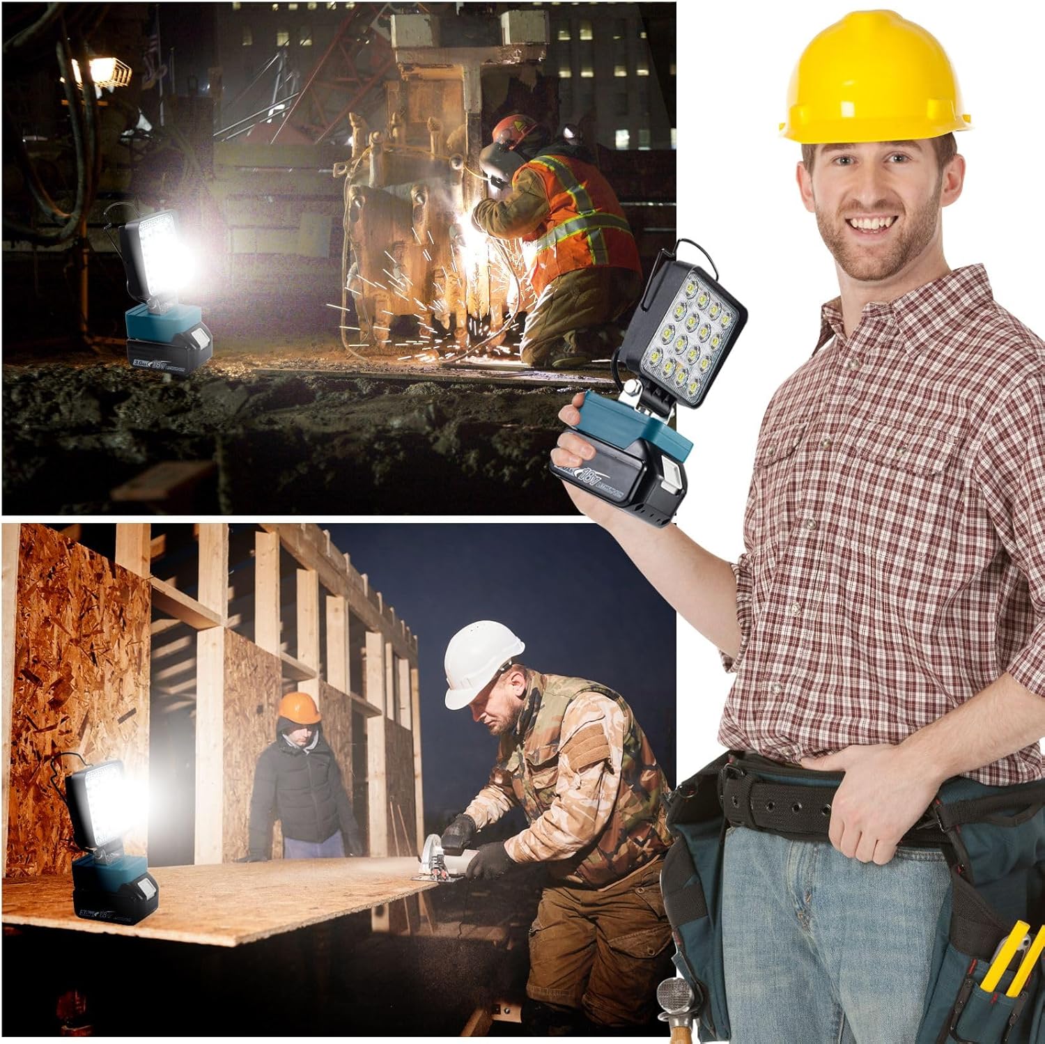 Cordless 18V Max LED Work Light for Makita Batteries &Tools - 48W 4800LM Portable Battery Powered Flood Light with Low Voltage Protection, Flashlight with USB Type-C Charging Port for Outdoor Lighting