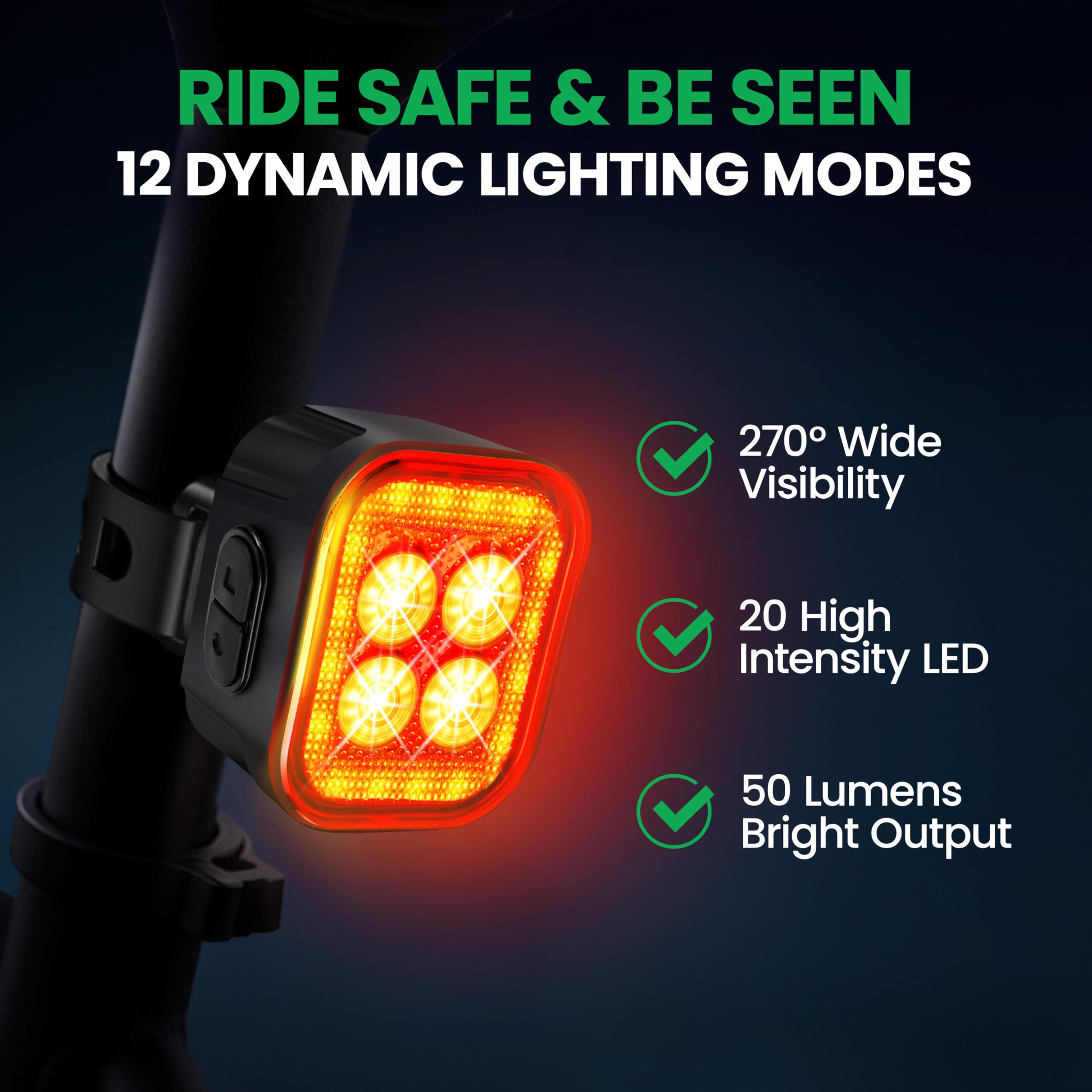 Set di luci per bici per guida notturna, LED ultra luminose ricaricabili USB-C, faro e fanale posteriore, luce di sicurezza anteriore e posteriore impermeabile, 12+6 modalità per ciclismo su