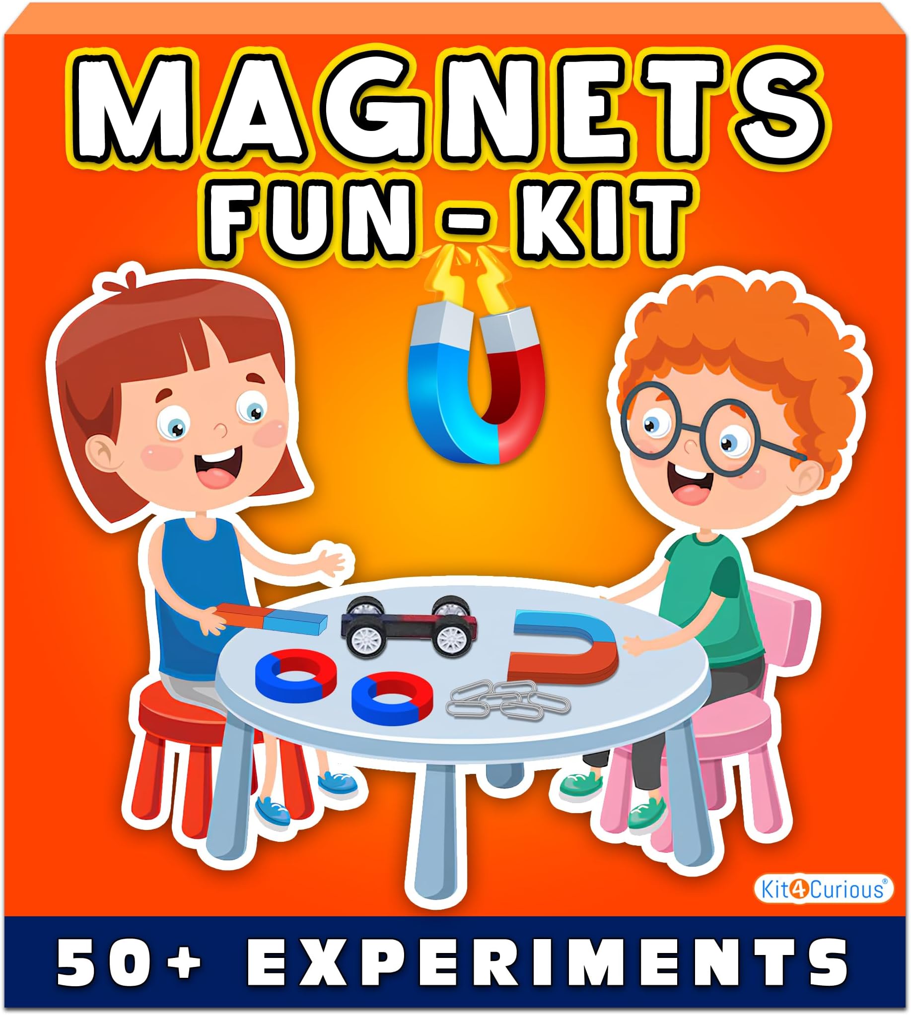 Kit4Curious Magnets Fun kit - Science Experiment Magnetism Toy for Kids - DIY Magnetic STEM Kit – Magnets, Iron Filling, Compass, Magnet car Kit with 50 Projects