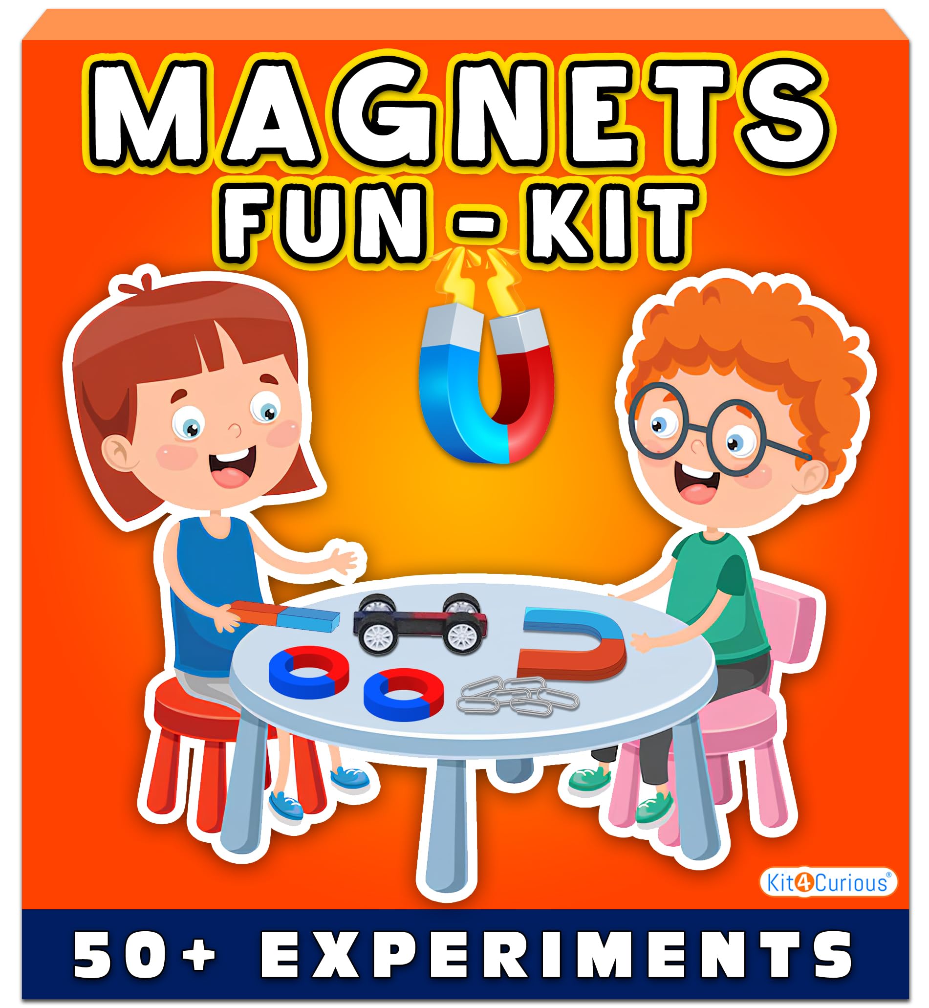 Kit4Curious Magnets Fun kit - Science Experiment Magnetism Toy for Kids - DIY Magnetic STEM Kit – Magnets, Iron Filling, Compass, Magnet car Kit with 50 Projects