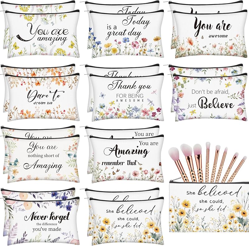 Reginary 20 necessaires de maquiagem em poliéster com zíper, estampas florais, 18 x 11 cm, Flower Inspirational