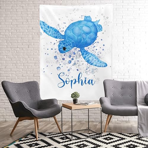 Miniatura 3 de Manta personalizada con diseño de tortuga marina en acuarela azul, para niños, recién nacidos, baby shower, regalo para mascotas, 30 x 40 pulgadas