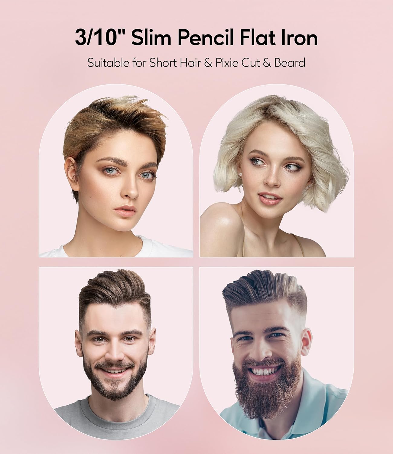 Terviiix Mini Flat Iron and Hair Straightener for Short Hair, Edges, and Pixie Cut - 3/10 Inch Skinny Pencil Straightener for Black Women's Baby Hair, LCD Digital Display, Dual Voltage, Pink - Image 6