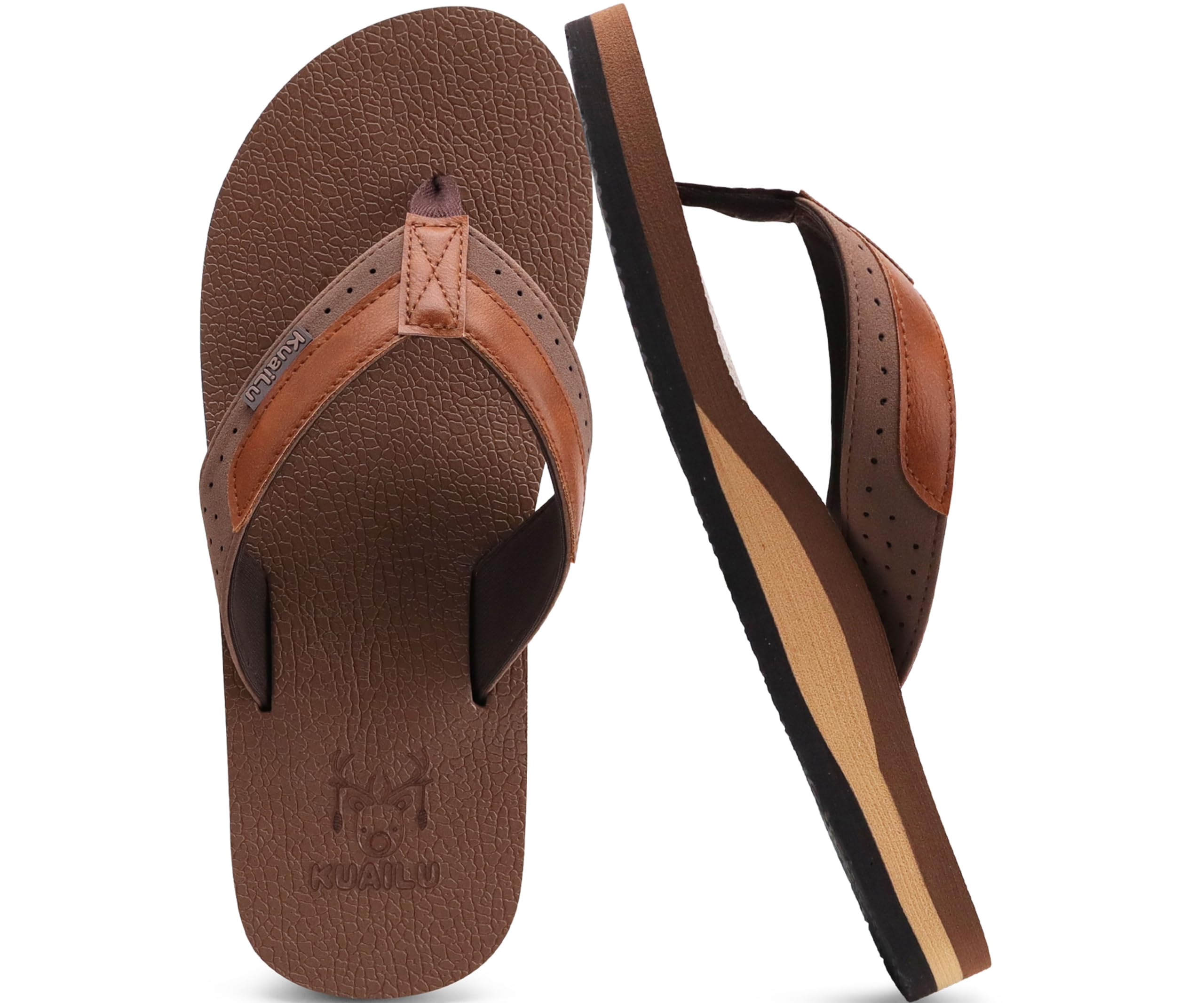 KuaiLu Flip Flops Herren Synthetik Leder Bade Comfy Sandalen | Breite Füße Badelatschen Yoga Schaum Sommer Strand Zehentrenner