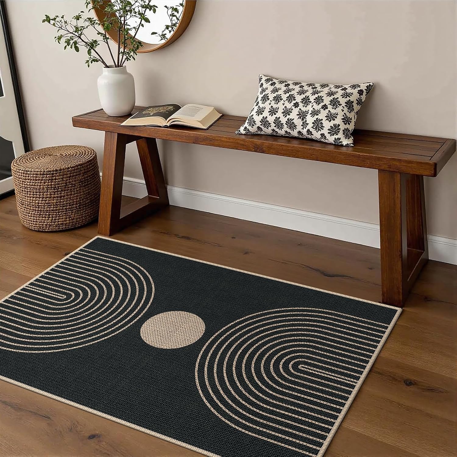 Easy Jute 2x3 Black Rainbow Area Rug,Washable Entryway Rug, Small Modern Door Carpet,Neutral Non-Slip Outdoor Indoor Farmhouse Rug for Kitchen Patio Entry Porch