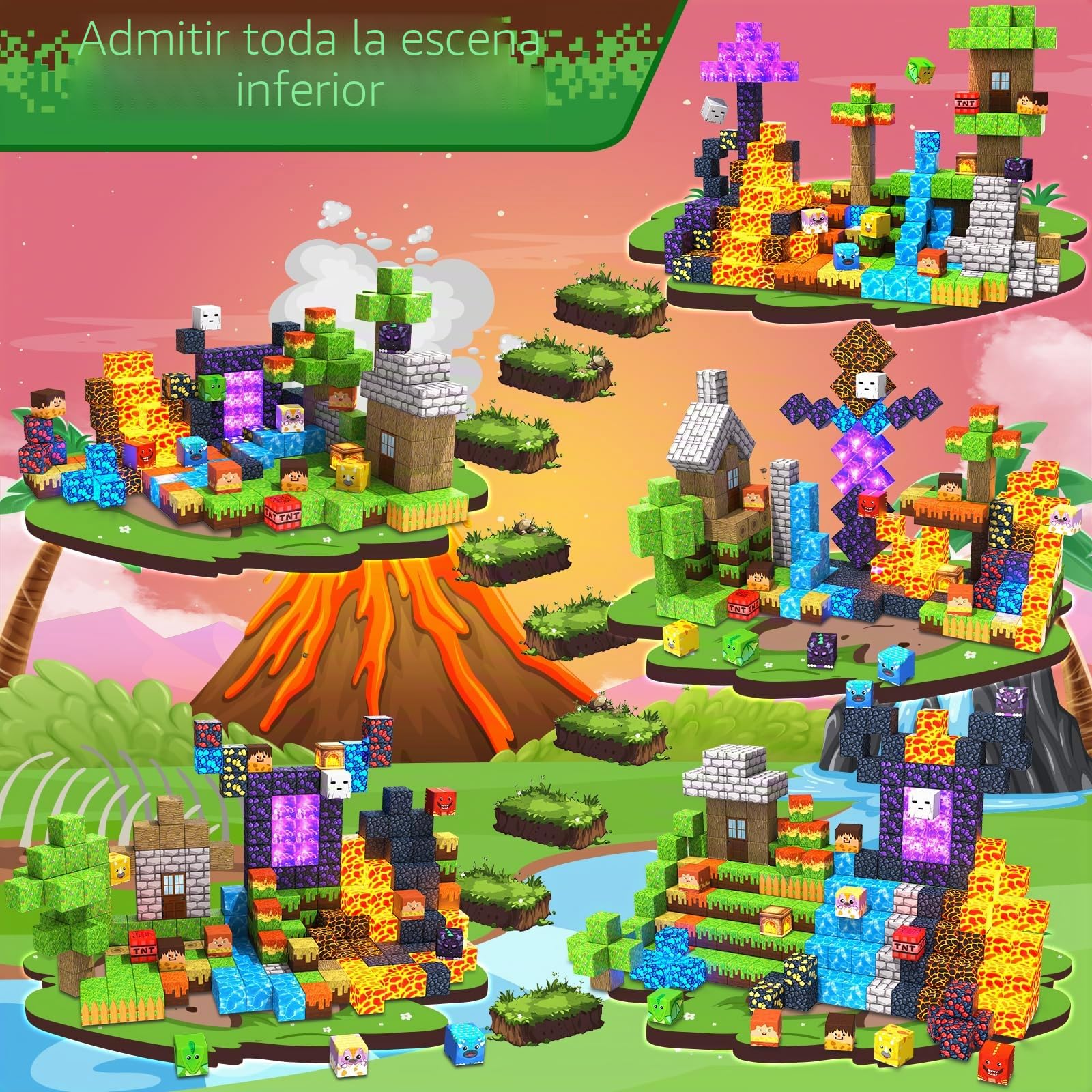 GraceDuck Bloques Magneticos Construccion Niños 300 Piezas Set Dinosaurios y Volcán - Construcciones Magneticas Niños con Lava y Bosque - Juguetes Montessori - Magnetic Blocks Regalo Stem de 3-9 Años