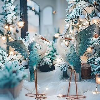 Natelf Garden Decor Blue Heron, Large Standing Metal Crane Garden Statue...