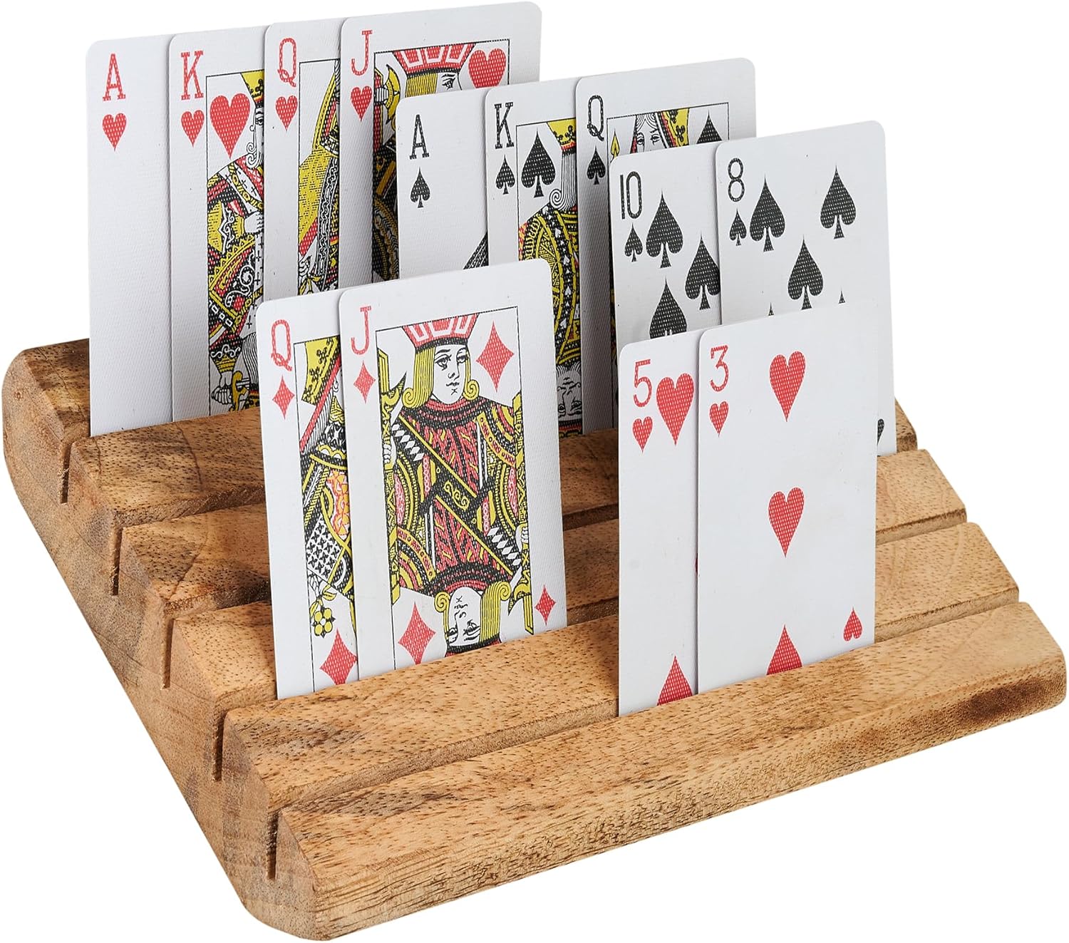 Wooden Playing Card Holder for Table Games, Card Storage and Display Card Holders for Playing Cards Stand Set of 2, for Adults Seniors Kids, 5 Slots (5 Slot Adjustable Stand)