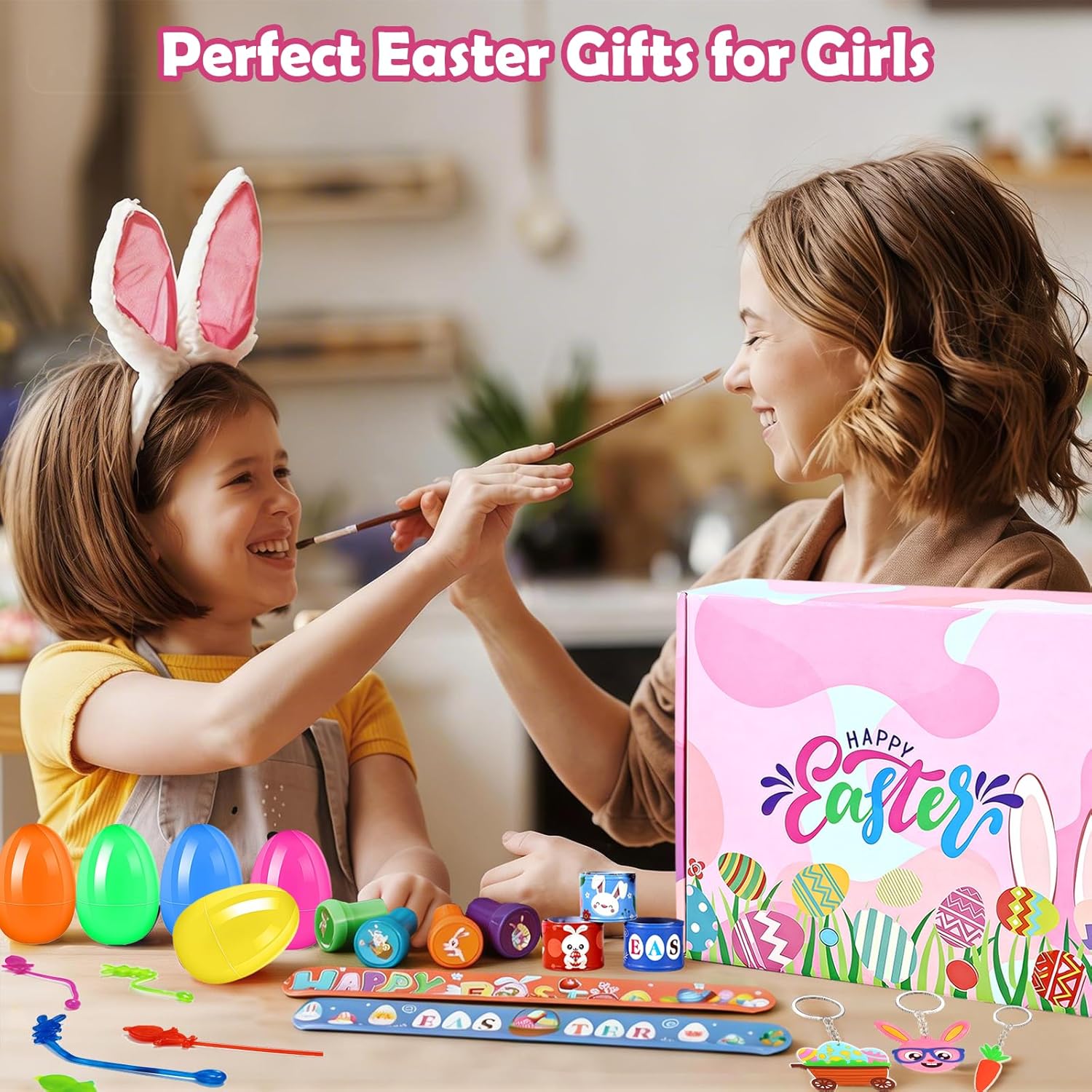48 Pcs Easter Eggs Set with Jewelry Easter Surprise Eggs Gift Include Rings Keychain Snap Bracelets Stamps Easter Basket Stuffers for Egg Hunt Party Favors