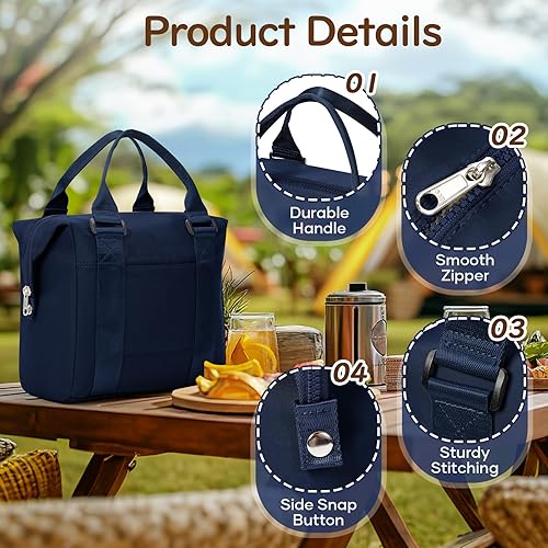 Miniatura 6 de coowoz Lonchera para mujer, con aislamiento, bolsa de almuerzo para adultos, bolsa de almuerzo para mujer, lonchera para hombres, trabajo, picnic,