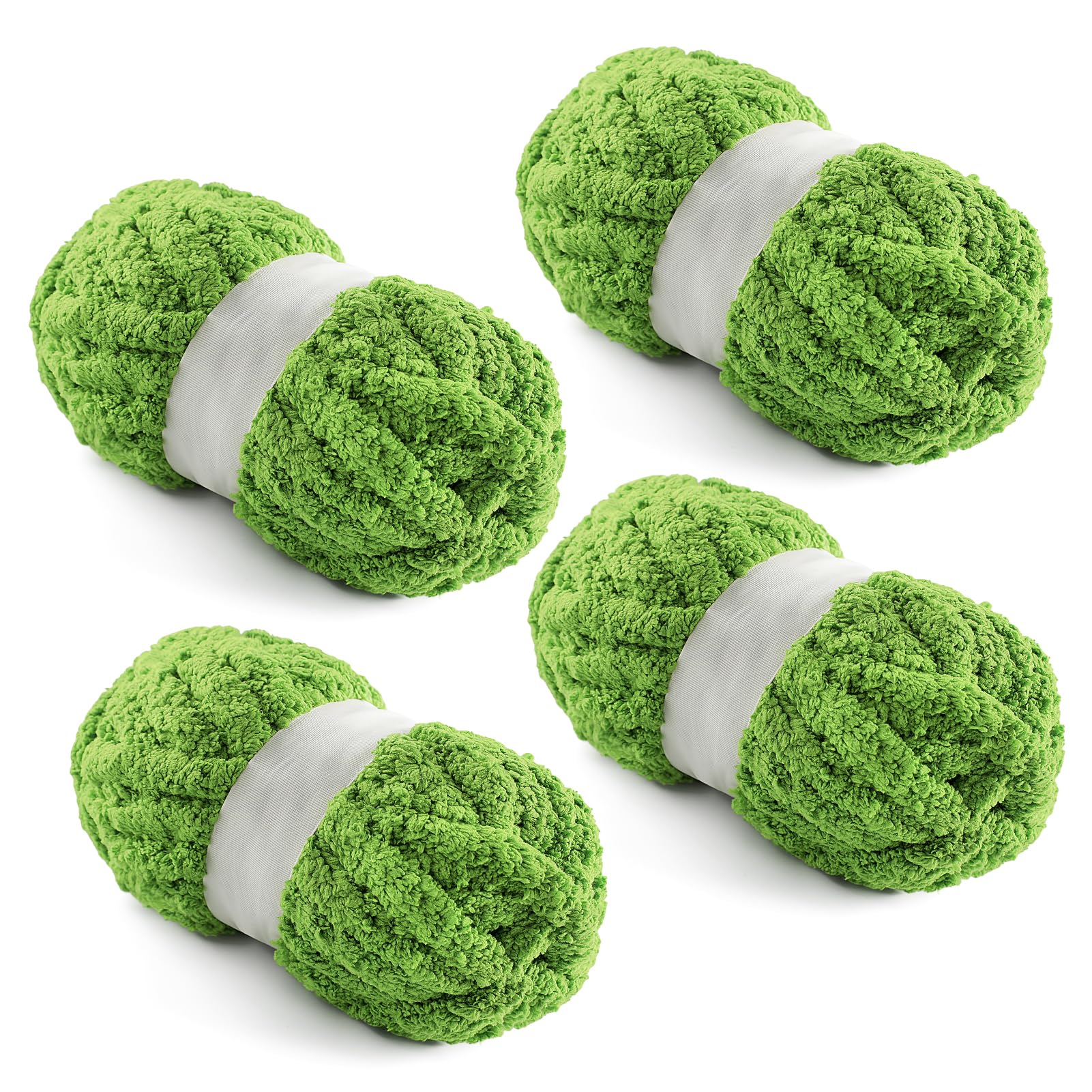 Confezione da 4 filati grossi per lavori a maglia, in ciniglia grossa, per uncinetto, soffice filato super voluminoso, 28 m per matassa, 218,3 g per matassa (verde)