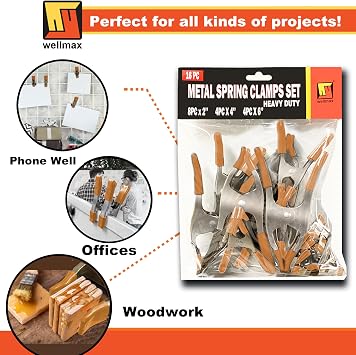 Wellmax 16 Pcs Spring Clamp Assortment, 2 4 6 in, Heavy Duty