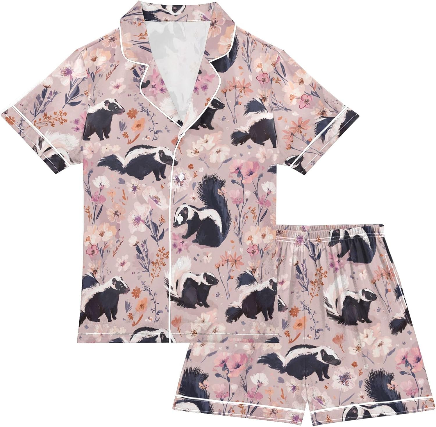 Silk Pajama Sets Short Sleeve Pajamas Soft Sleepwear 2 Piece Pjs Set
