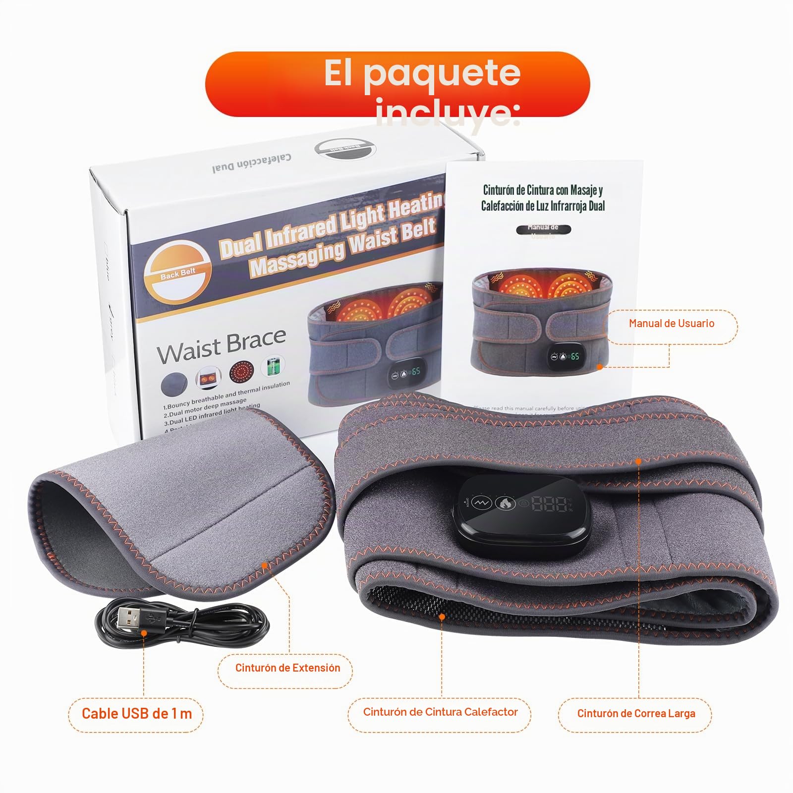 Almohadilla Eléctrica Para La Cintura, Cinturón Eléctrico Sin Cables Para La Espalda Con 3 Modos De Calefacción Rápida Y Masaje, Pantalla Táctil, Para Abdomen Con Batería Recargable 5000mAh