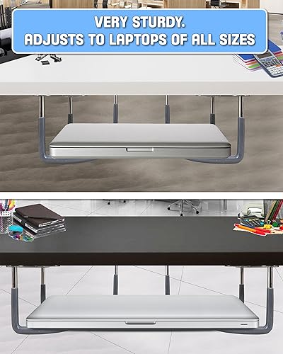 Miniatura 3 de TidyFriend - Soporte de goma para laptop debajo del escritorio, 3 estantes en 1 juegos, soporte para laptop debajo del escritorio, organizador con