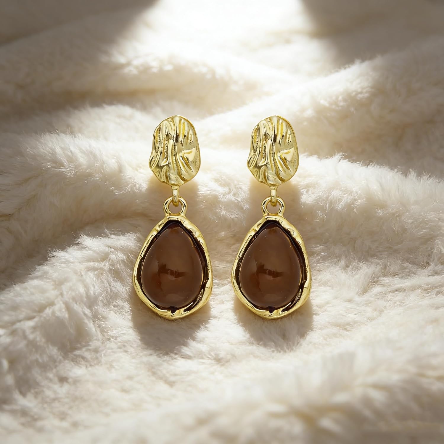 Irregular Amber Earrings for Women Geometric Brown Earrings Gold Statement Earring Asymmetric Crystal Earrings Trendy Vintage Jewelry - Image 7