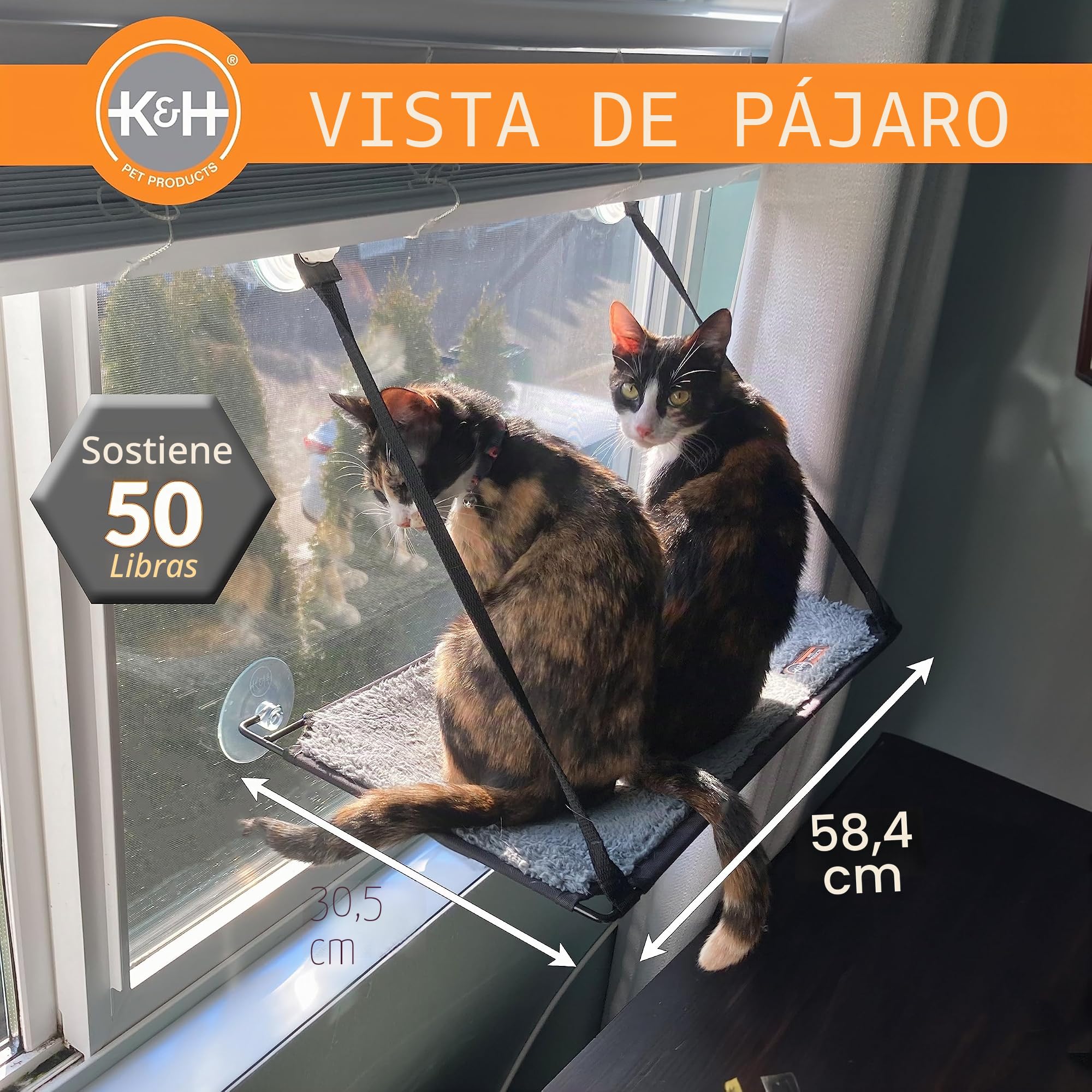 K&H Mascotas| Soporte EZ para Ventanas | Cama para Gatos de Dos Alturas Que se acopla en el umbral de la Ventana