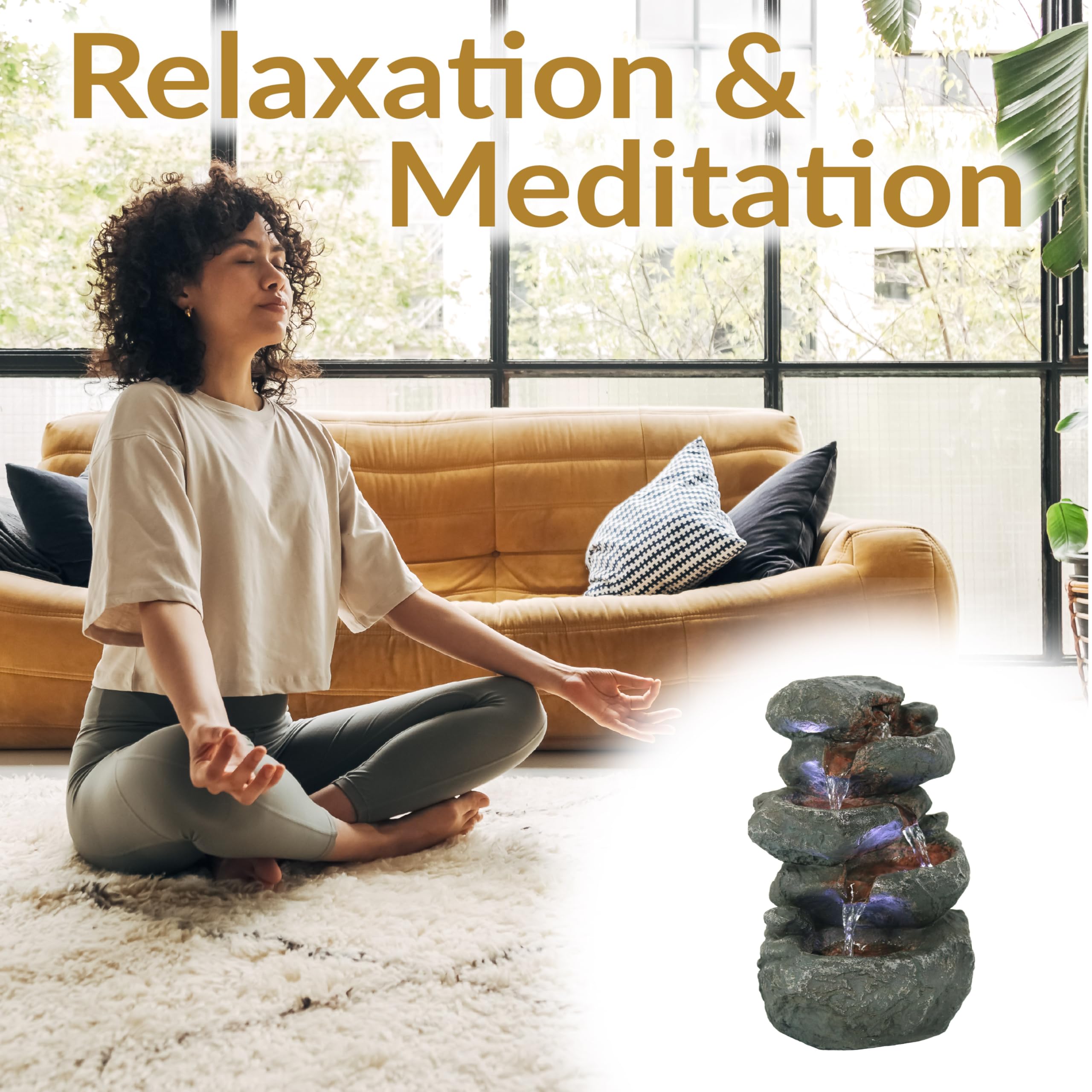 Sunnydaze 10 5-Step Tabletop Water Fountain with LED Lights Stacked Rocks | Rock Water Fountain with Calm Sounds for Meditation Indoor Desk Water Feature for Office Bedroom Living Room No Plu product thumbnail 7