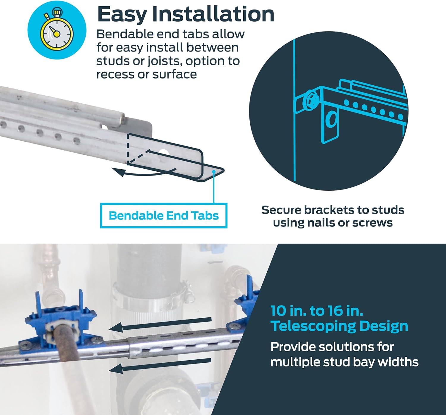 Holdrite 10 Inch to 16 Inch Telescoping Pipe Hanger Bracket, Single Clamp Kit, Pack of 50, SL1-1