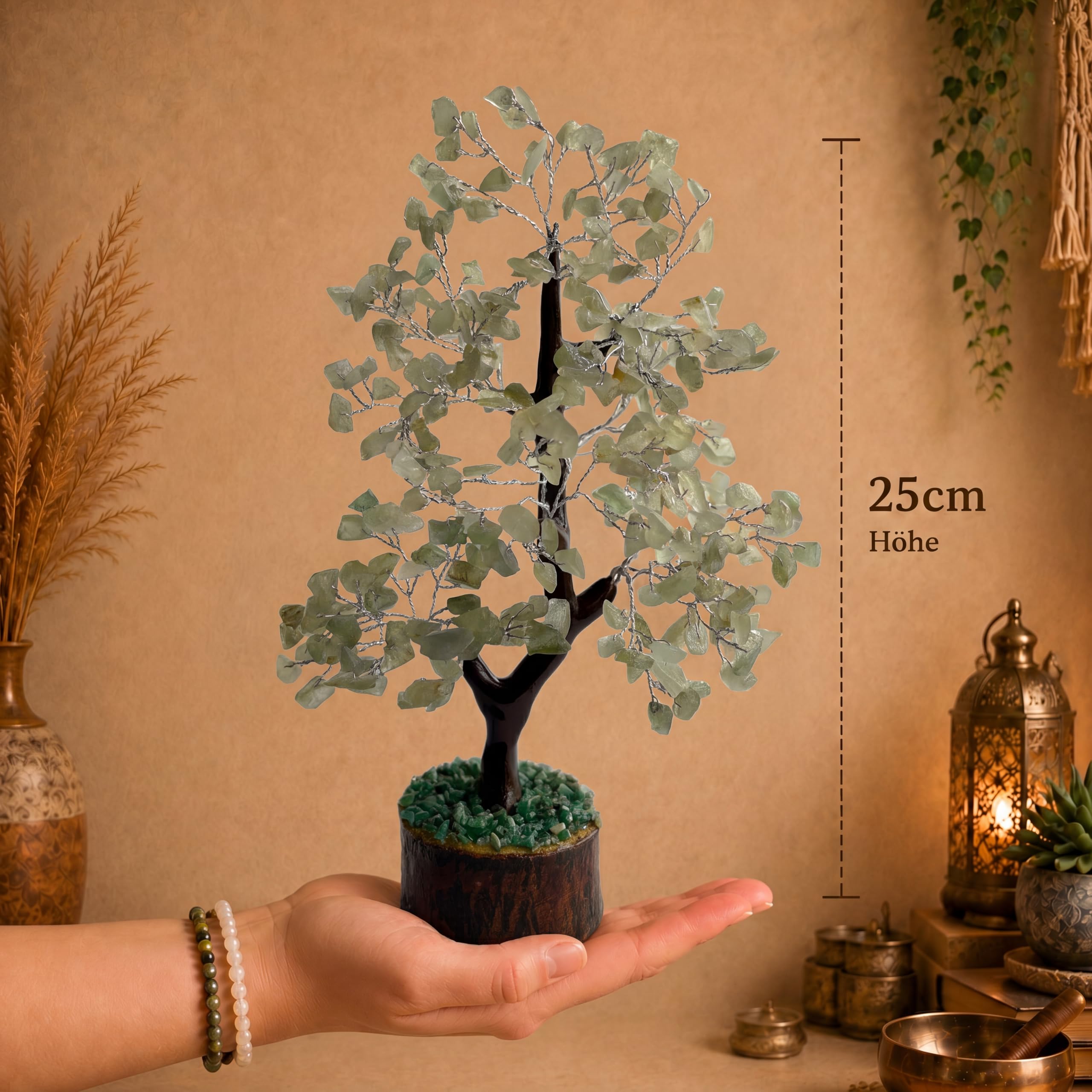 Edelsteinbaum - Kristallbaum Glücksbaum mit Echten Steinen - Grüner Aventurin Chakra Baum, Harmonischer Heilstein Baum, Deko Edelstein Baum gegen Stress - Steinbaum Kristalle Baum Geschenk