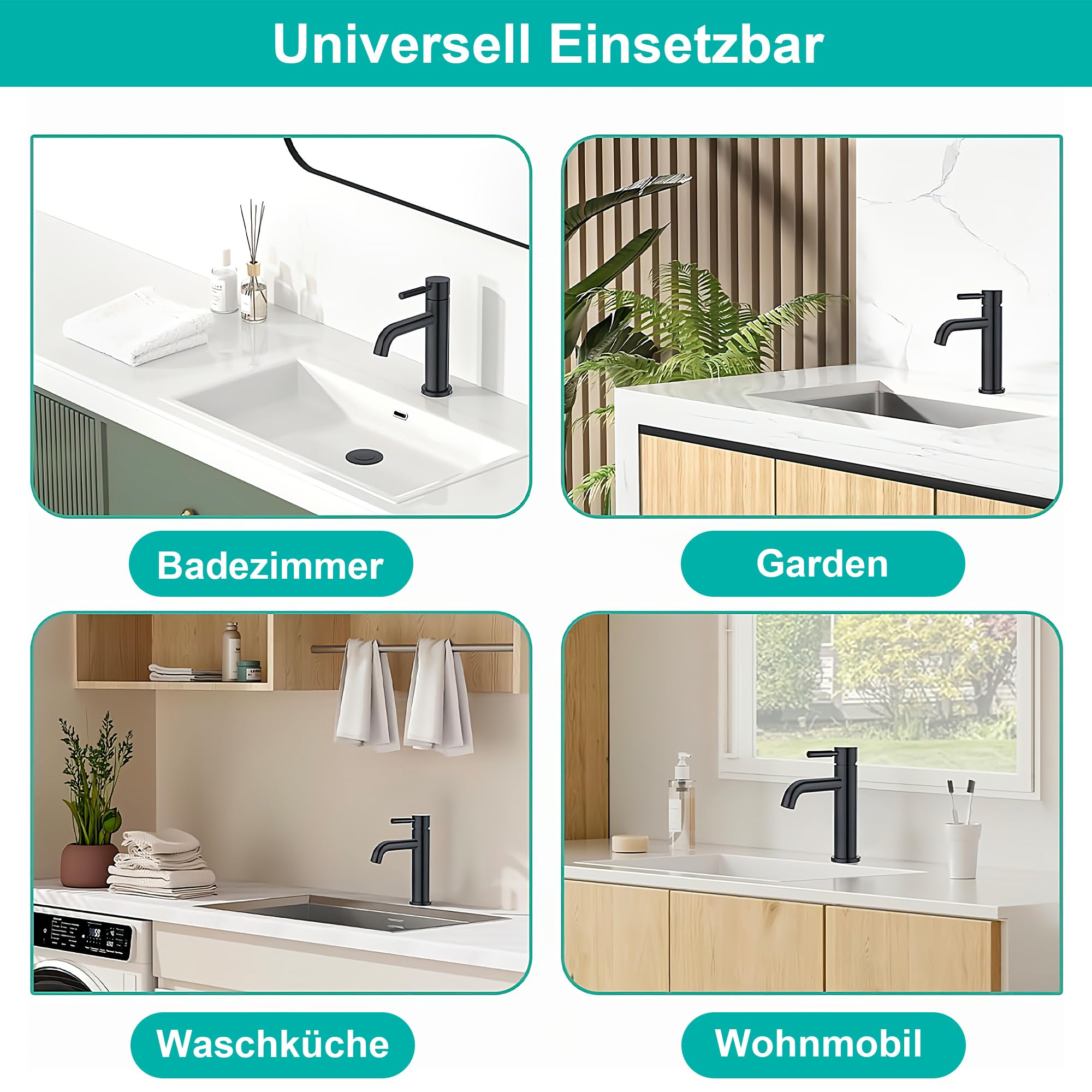 Wasserhahn Bad Schwarz Matt, Einhebel Waschtischarmatur | Auslaufhöhe 65mm Edelstahl Badarmatur mit AnschlussSchlauch, Abdrückfest Abblätterfest Einloch für Garderobe, Wohnwagen & W.C