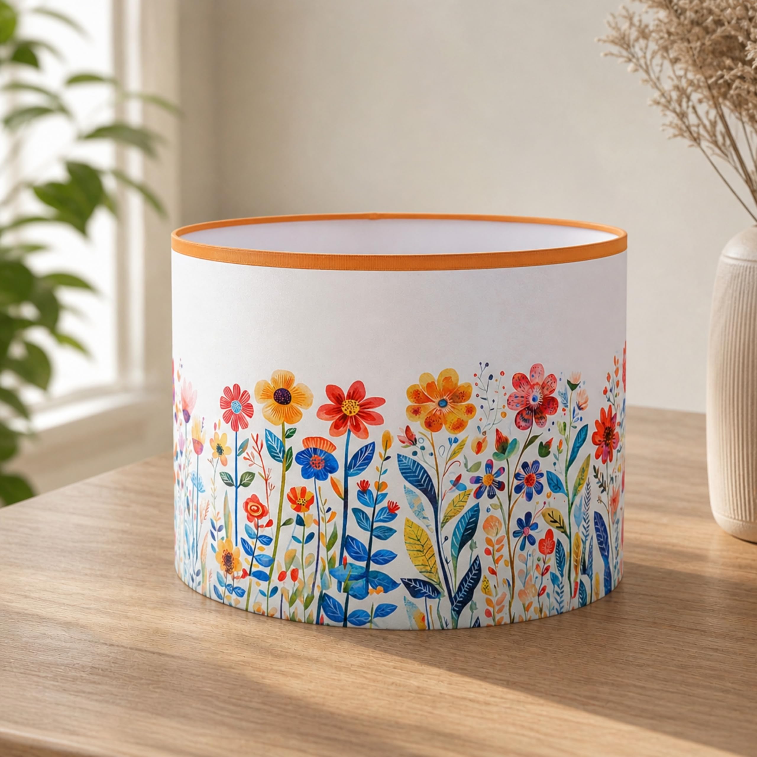 RHAA SunKiss 12-Inch Drum Lampshade |Made with Water resistant Canvas|Cylindrical Decorative Lampshade for Floor Lamp and Table Lamp|Vibrant-Feel-Good Floral pattern that brings a smile-image-9
