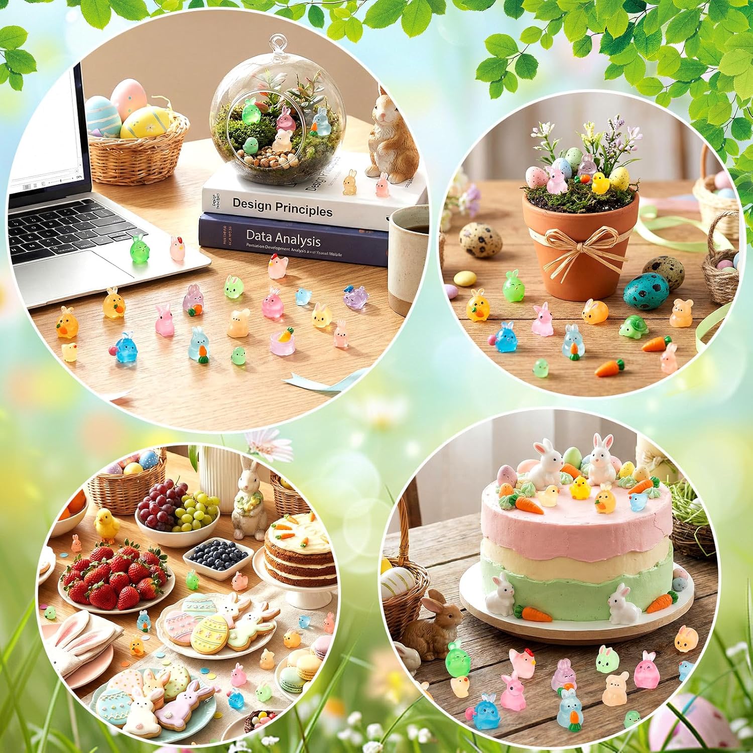 50 PCS Easter Luminous Mini Resin Figures, Tiny Small Bunny Chick Penguin Miniature Animals Glow in The Dark for Dollhouse, Garden, Micro Landscape, Eggs Fillers Decor, Easter Party Favors