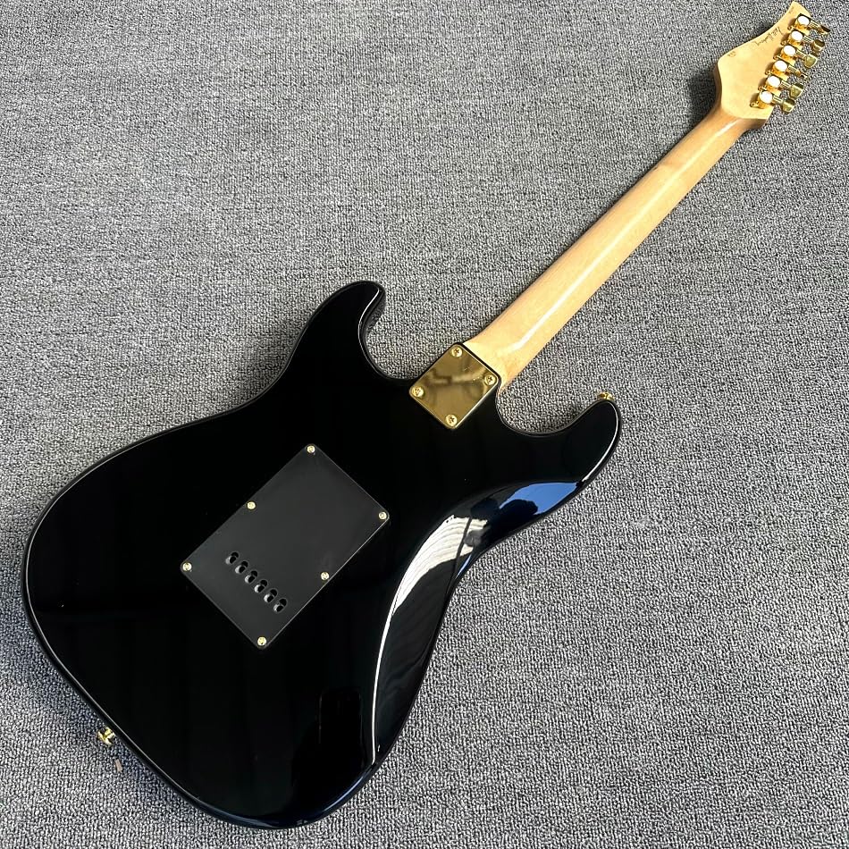 Chitarra elettrica nera personalizzata con tastiera in acero e hardware dorato - Guitarra Electrica professionale