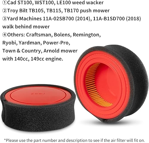 Miniatura 6 de Filtro de aire de repuesto 951-14628 compatible con Troy Bilt Cub Cad y cortacésped. Filtro de aire de papel compatible con recortadora Cad ST100,