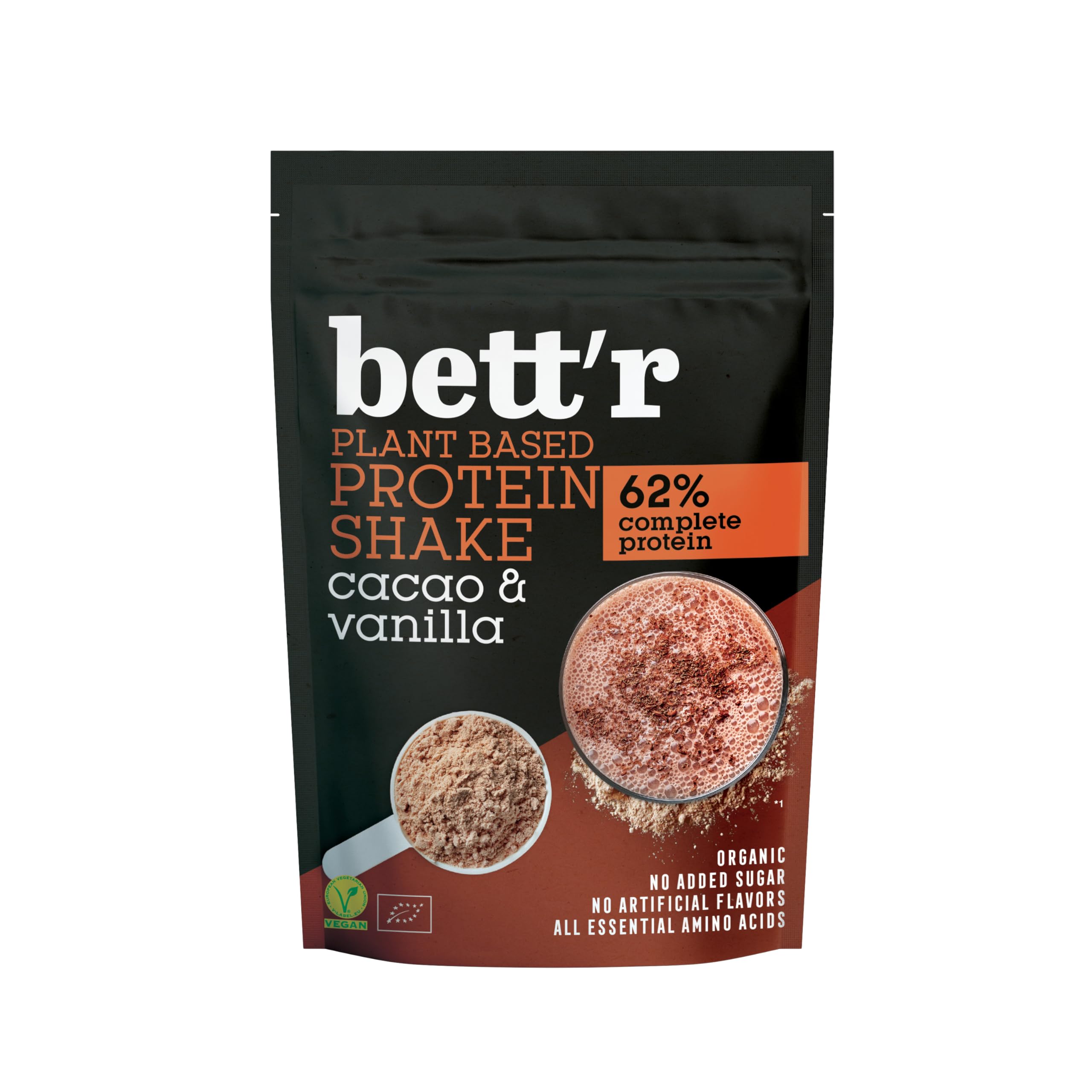 Bett’r BIO Protein Shake Cacao and Vanilla - Organic, Vegan, Gluten-free, Soy-free and Dairy-free - 500g